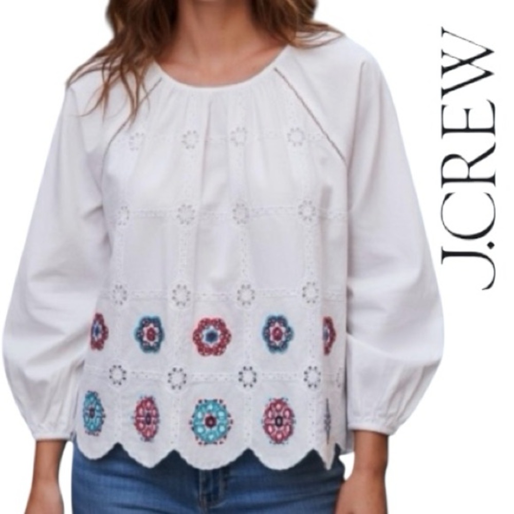 NWT J. Crew Embroidered white floral eyelet top in Size Small